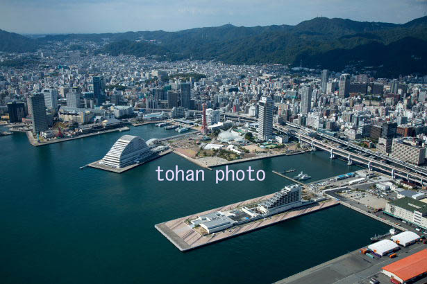 神戸港と神戸ポートタワー,メリケン波止場周辺より元町市街地(2015/10)