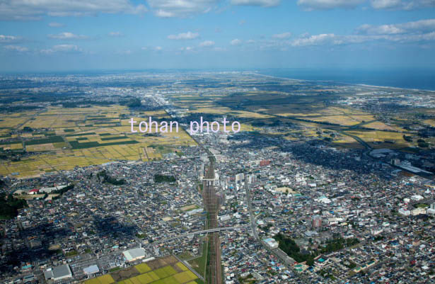 岩沼駅と岩沼市街地より仙台平野(2015/9)