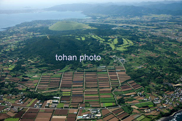 福江島(長手町の整頓された田んぼの模様と鬼岳)(2014/9)