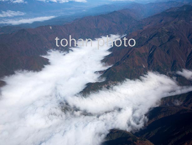 雲海と御池山,炭焼山(上村下栗地区)と金森山,曽山の谷間周辺(2016/11)