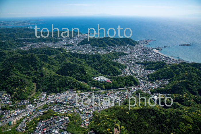 新緑の長柄地区と葉山町の町並みより相模湾(2019/5)