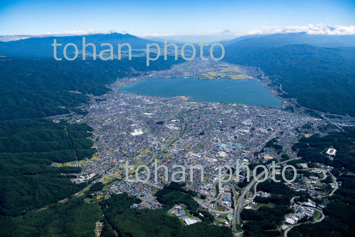 岡谷市街地,下諏訪より諏訪湖と富士山(2019/9)