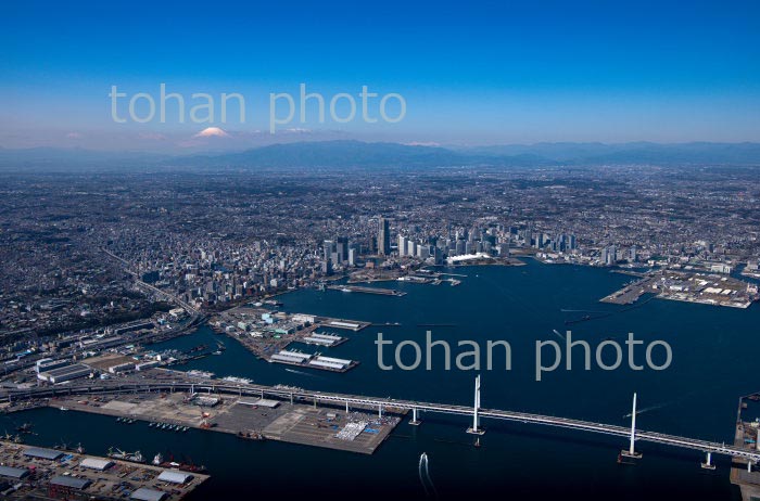 横浜港より横浜市街地と富士山(2020/3)