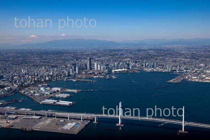 横浜港より横浜市街地と富士山(2020/3)