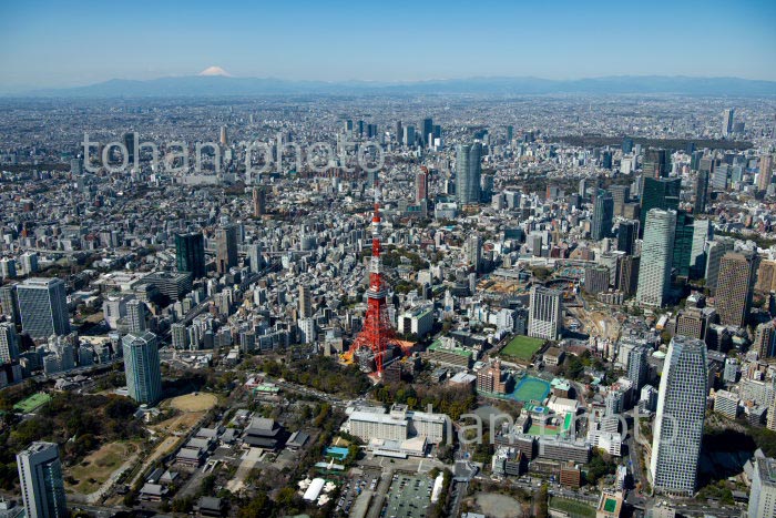 東京タワー周辺より東京の街並みと富士山(2020/3)