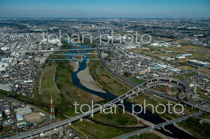 相模川,海老名南JCT周辺より上流方面(2021/10)