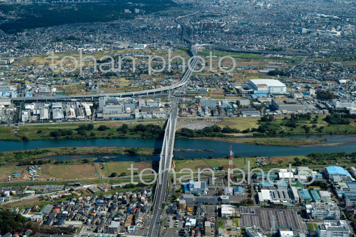 湘南銀河大橋(相模川)と寒川南IC周辺(2021/10)