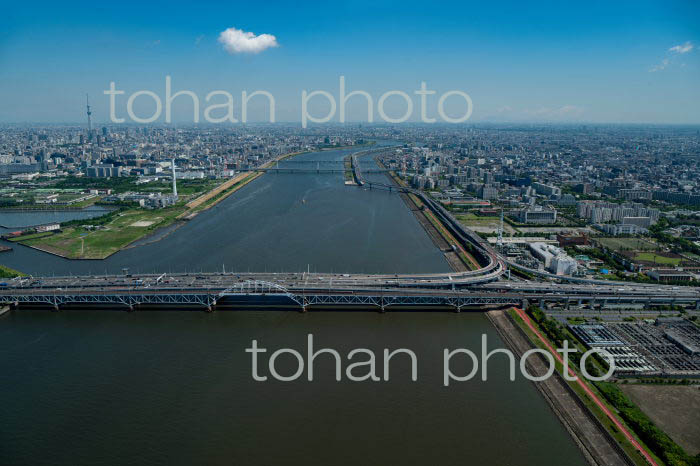 荒川(荒川河口,荒川河口橋より上流)(2022/05)