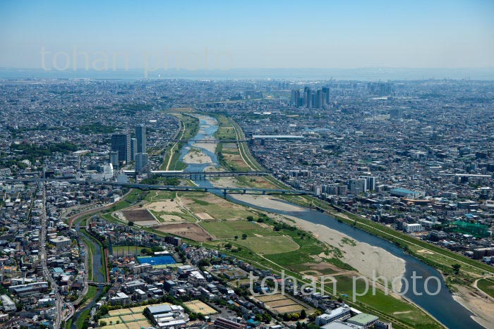 多摩川(二子玉川地区より河口方面)(2020/5)