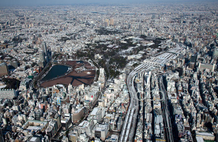 雪景色の不忍池と上野公園,上野駅-20130115