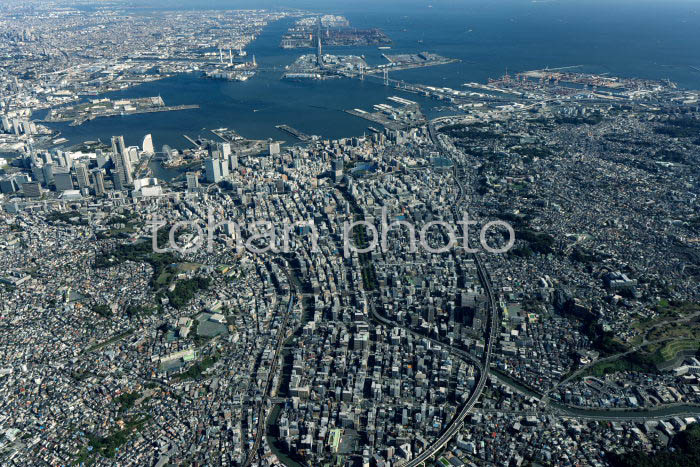 吉野町,坂東橋の街並み(吉田新田跡)より横浜港方面(20241103)