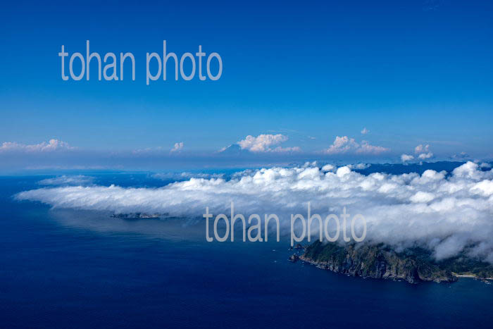 伊豆半島石廊崎地区の下層雲(海霧)と富士山