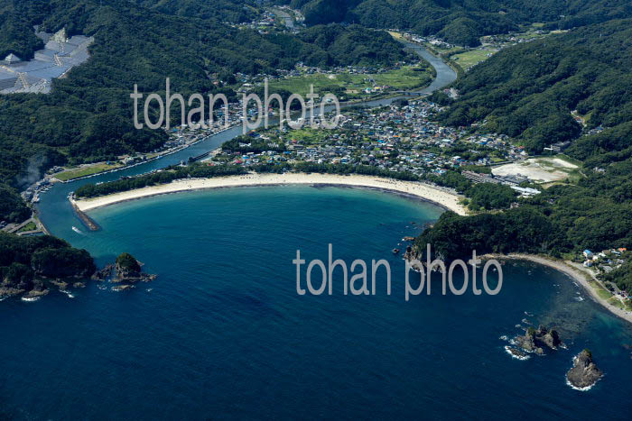 弓ヶ浜と南伊豆町の町並み(青野川河口)