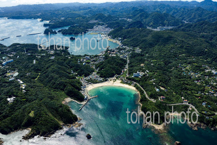 外浦海水浴場地区より下田港と下田市の街並み