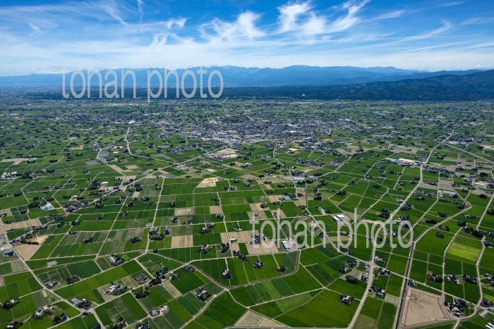 砺波平野の散村風景(鷹栖出地区より砺波駅方面)