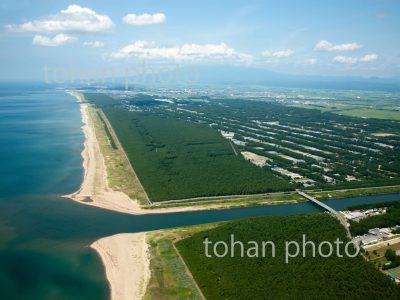 view-赤川河口より庄内平野の防風林と庄内砂丘-山形